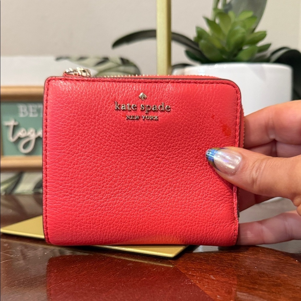 Kate Spade Vibrant Red Wallet Pink square card coin purse designer bifold - Picture 8 of 8